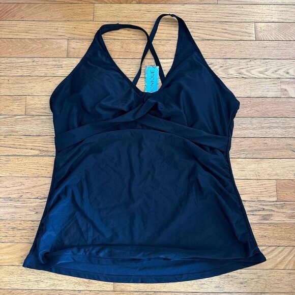 NEW Womens Size 24w Yonique Black Tankini Swim Top - Picture 3 of 7